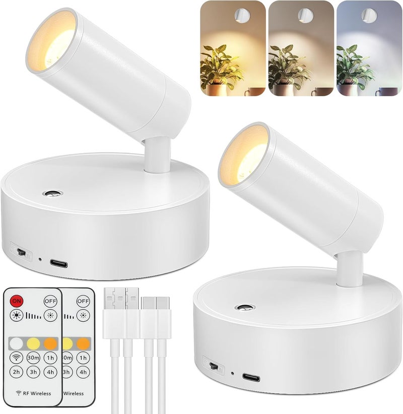 Kimjo Spot Lights Indoor, 4000mAh Rechargeable Plant Spotlight Indoor with Remote, Battery Operated Picture Lights with Timer Dimmable, Uplighting for Wall Art Display (2 Pack) - Image 1
